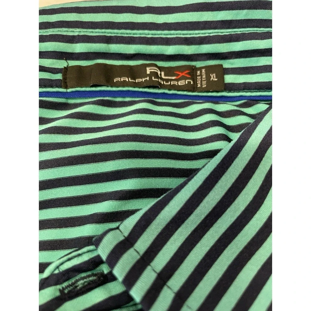 RLX / Woodland Hills CC Mens Sz XL Teal/Blue Stripped Golf Polo Shirt (B41) EUC